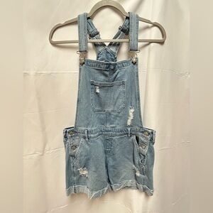 Hollister Light Blue Denim Boyfriend Short Overalls Sz L